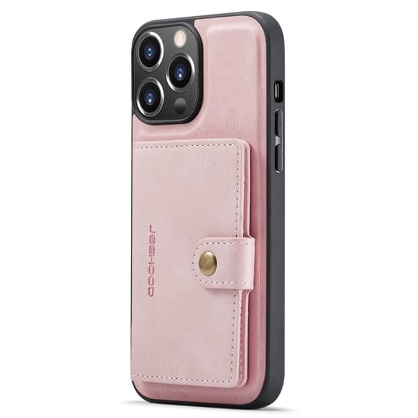 JEEHOOD Mobilskal till iPhone 14 Pro Max Retro Konstläder Shockproof Roséguld