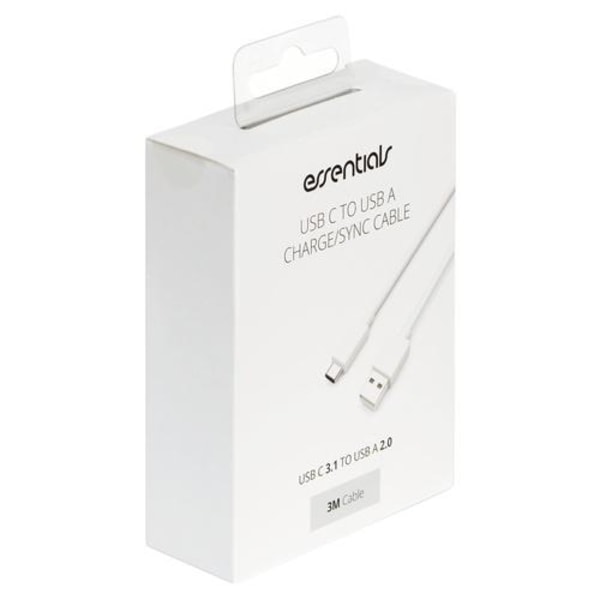 Essentials USB-A - USB-C 3.1 kaapeli, 3 m, valkoinen White