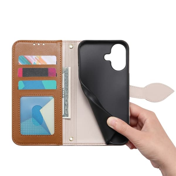 iPhone 17 Plånboksfodral Leaf Magnetiskt Spänne Konstläder - Brun Brun