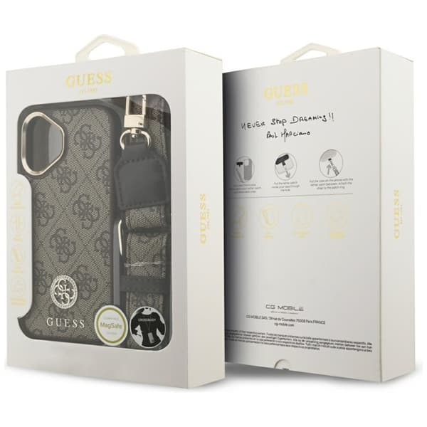 Guess Mobilskal till iPhone 17 MagSafe 4G Strass Logo & Big Strap Brun