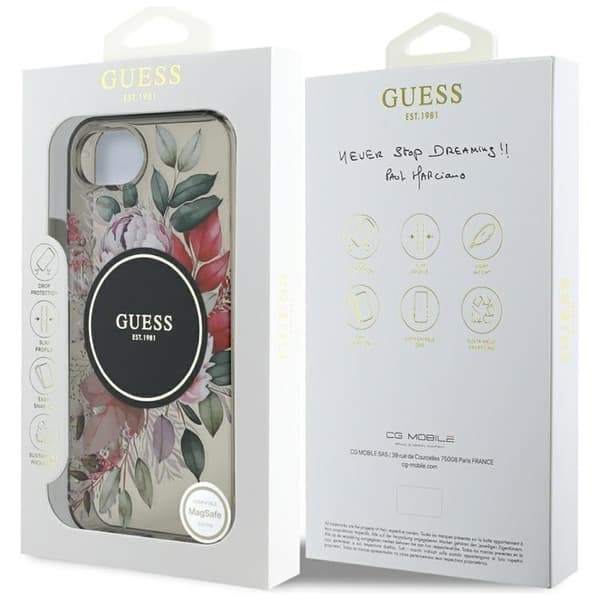 Guess Telefontaske til iPhone 16e MagSafe IML Blomster - Sort Svart