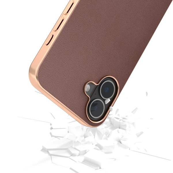 ABEEL Mobilskal till iPhone 16 Plus Electroplating Äkta Läder - Brun