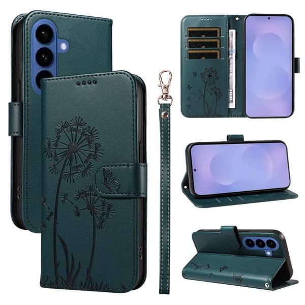 Samsung Galaxy S26+ Plånboksfodral Konstläder Med Rem Maskrostryck - Blå