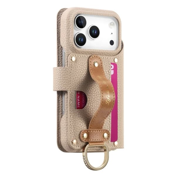 iPhone 17 Pro Konstläder Plånboksfodral RFID-Skydd Zipper - Beige Beige