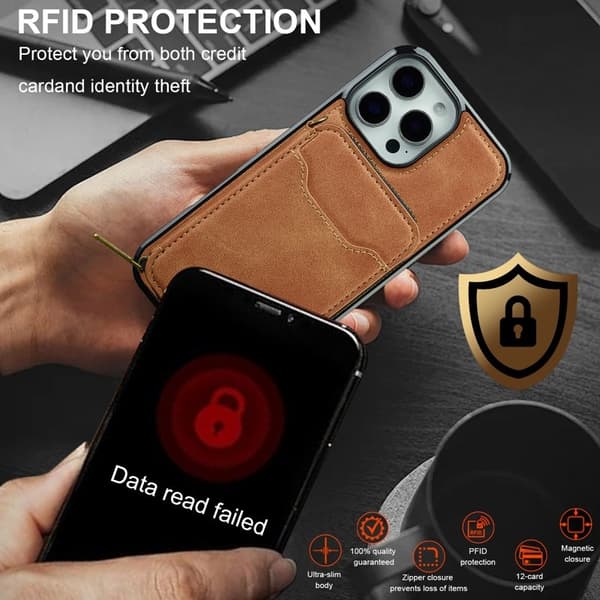 LC.IMEEKE L6 iPhone 13 Pro Plånboksfodral Konstläder - Brun
