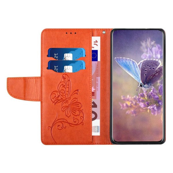 Butterflies iPhone 13 Pro Max -lompakkokotelo - oranssi