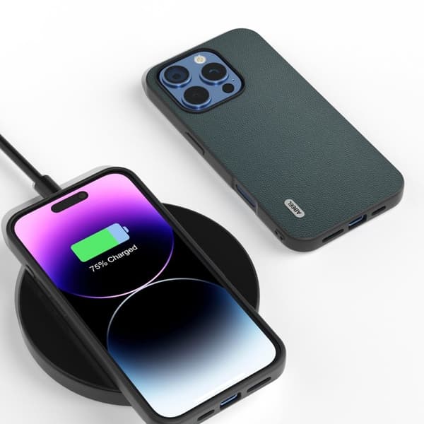 ABEEL Mobilskal till iPhone 16 Pro Äkta Läder PC Telefonfodral - Grön