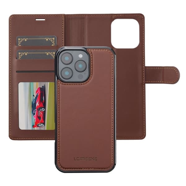 LC.IMEEKE L2 Series iPhone 16 Pro Max Plånboksfodral Konstläder - Brun
