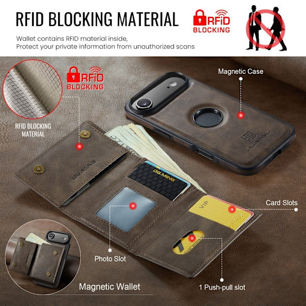 DG.MING M6 Series iPhone Air Plånboksfodral Magnetiskt Brun