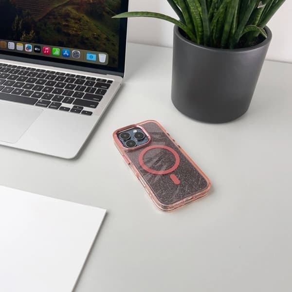 Telefontaske til iPhone 16e MagSafe Glitter - Pink Rosa