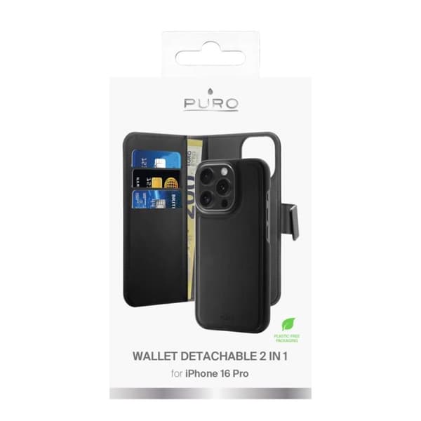 Puro iPhone 16 Pro Plånboksfodral 2-in-1 Detachable - Svart Black