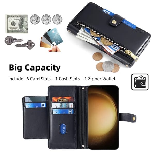Galaxy S23 Plus Konstläder Plånboksfodral Crossbody Svart