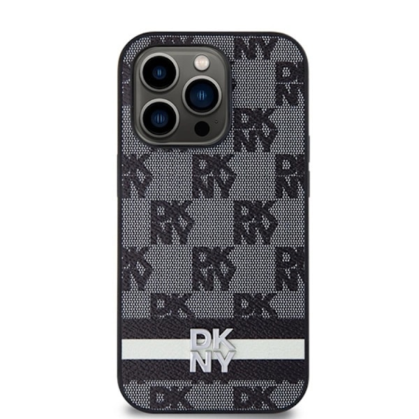 DKNY iPhone 14 Pro Mobilskal Läder Checkered Mono Pattern Svart