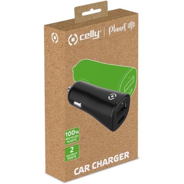 Celly Billaddare 2-Port USB-A/USB-C - Svart