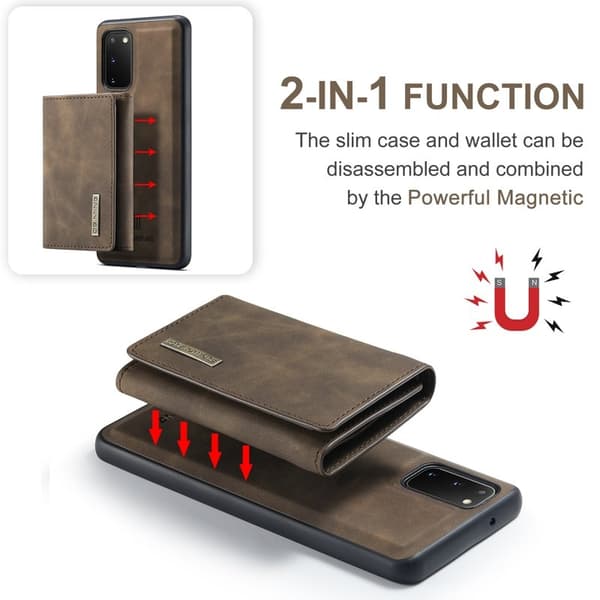 DG.MING 2-in-1 Plånboksfodral med Magnet för Samsung S20 - Brun