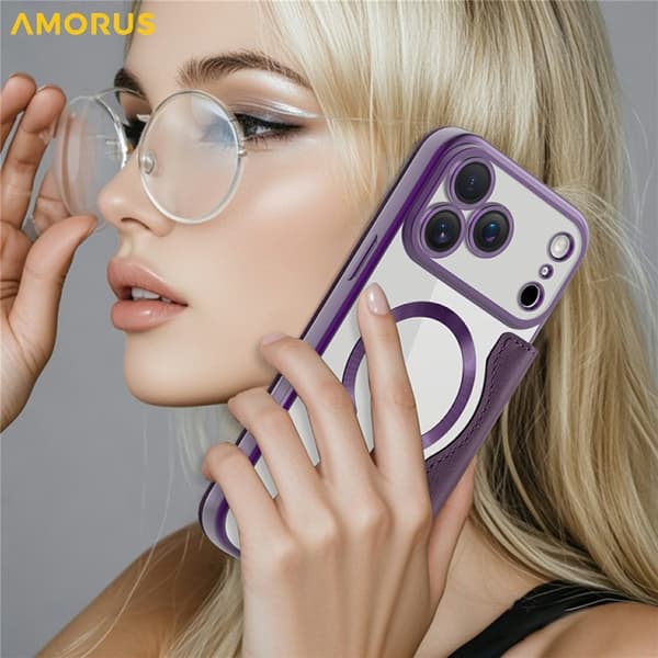 AMORUS iPhone 17 Pro Max Plånboksfodral MagSafe RFID-Skydd - Lila Lila