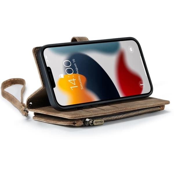 CASEME Konstläder Plånboksfodral för iPhone 12 Pro Max med rem - Brun