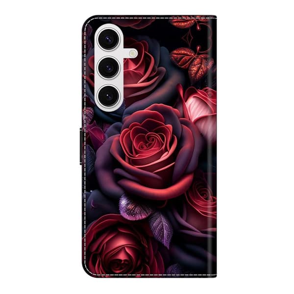 Plånboksfodral för Samsung Galaxy S26 Plus Mönstertryck Ställ - Svart Ros