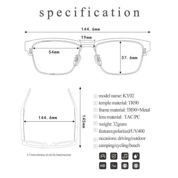 Smart Glasses Bluetooth-kompatibel TWS Hörlurar KY02B - Silver Silver