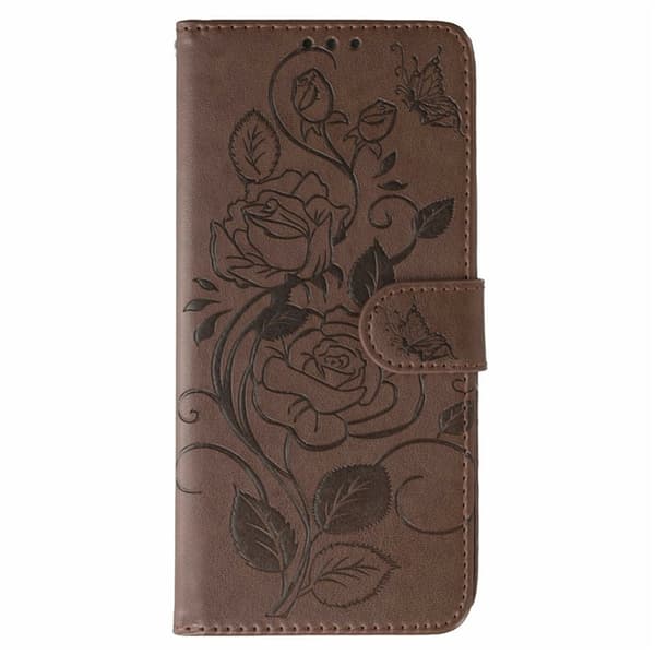 OnePlus 15 5G Konstläder Plånboksfodral Imprinted Rosa Butterfly - Brun Brun