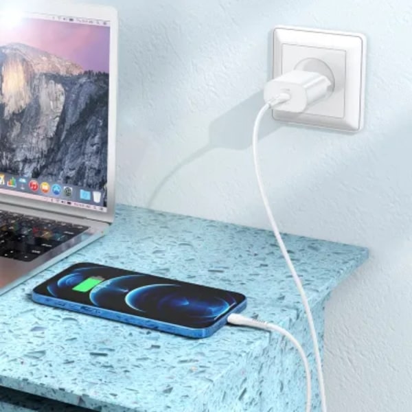 Hoco Väggladdare USB-C Med USB Lightning Kabel  - Vit