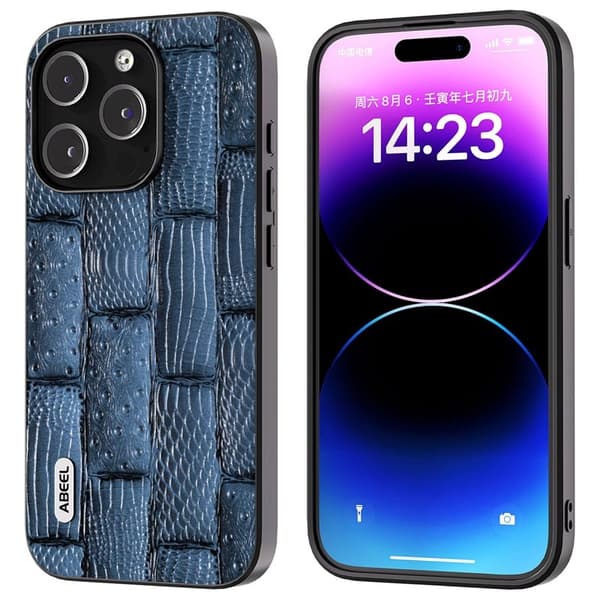 ABEEL Mobilskal till iPhone 15 Pro Max Äkta Läder + PC + TPU Blå