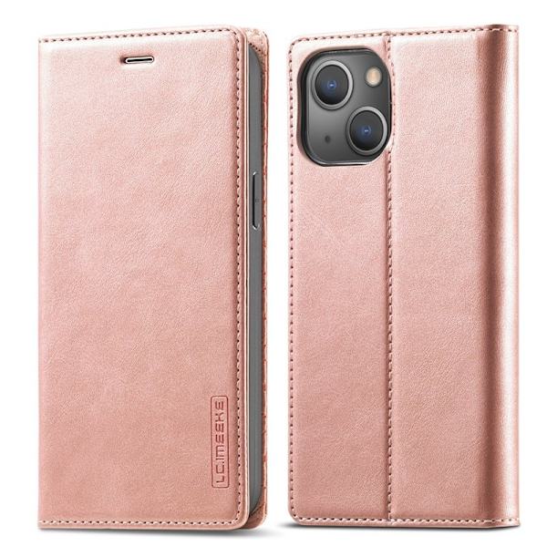 LC.IMEEKE iPhone 15 Plånboksfodral i Konstläderläder - Roséguld