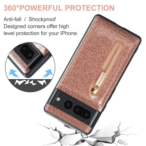 DG.MING M3 Series Konstläder Plånboksfodral för Google Pixel 7 Pro 5G Roséguld