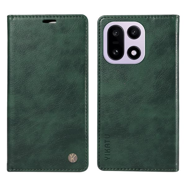 YIKATU OnePlus 15 Plånboksfodral Litchi Closure Konstläder Grön