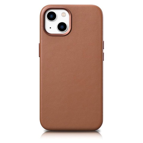 iCarer iPhone 14 Plus -kuori aitoa nahkaa MagSafe-yhteensopiva - ruskea
