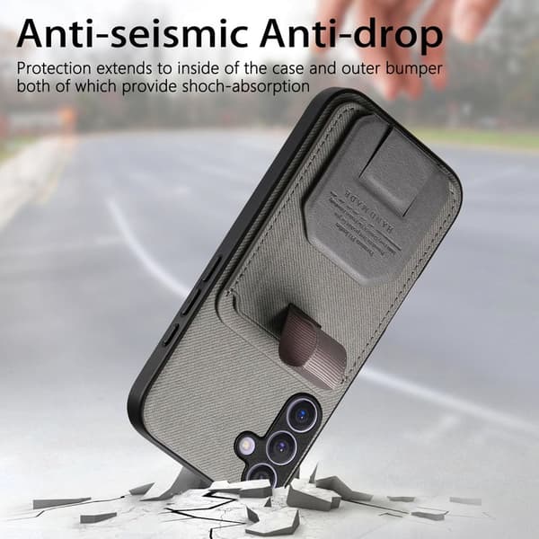 Mobilskal för Samsung Galaxy S26 TPU + Konstläder Kickstand - Grå