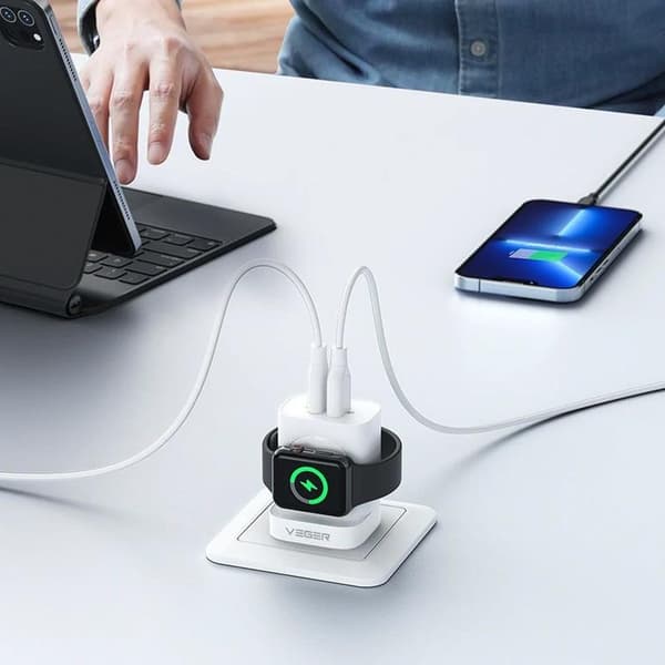 Verger Vægoplader Adaptere USB-A-USB-C - Hvid Grå