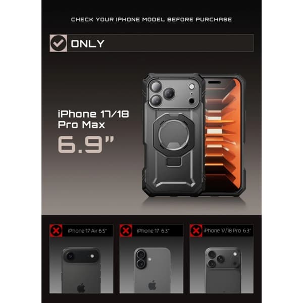 SupCase Mobilskal för iPhone 18 Pro/17 Pro Magsafe Grip Pro - Svart