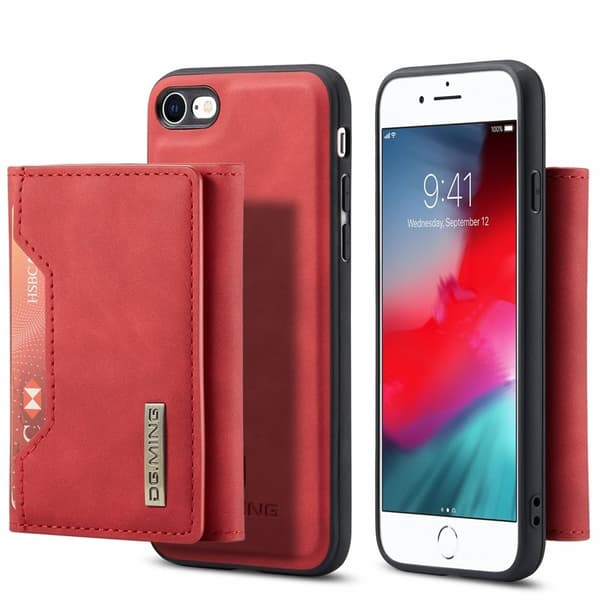 DG.MING Konstläder Plånboksfodral för iPhone 7/8/SE 2020/2022 - Röd