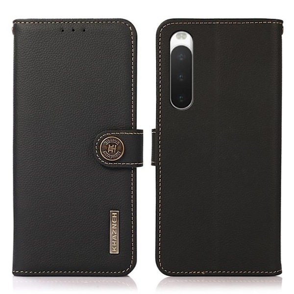 KHAZNEH Sony Xperia 10 IV Plånboksfodral Äkta Läder RFID - Svart Svart