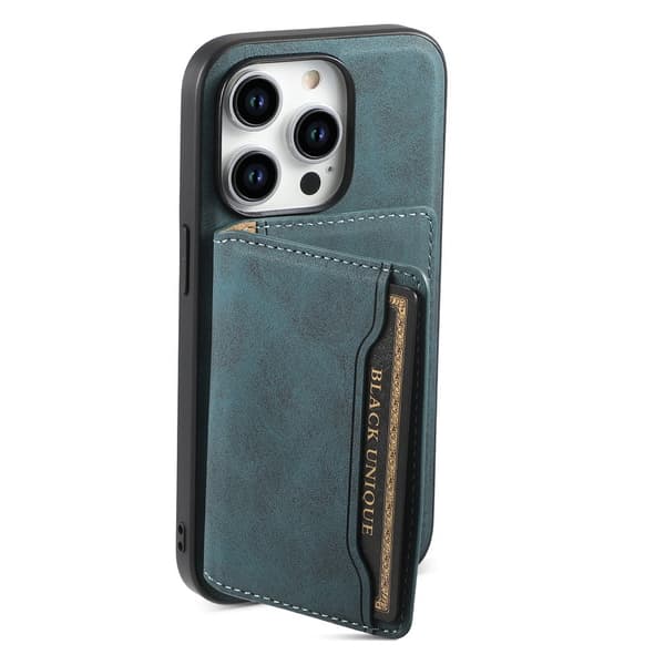 DENIOR D13 Mobilskal till iPhone 15 Pro Läder+TPU+PC Blå