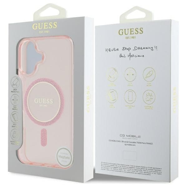 Guess Telefontaske til iPhone 16 MagSafe IML Glitter Circle - Lyserød Rosa