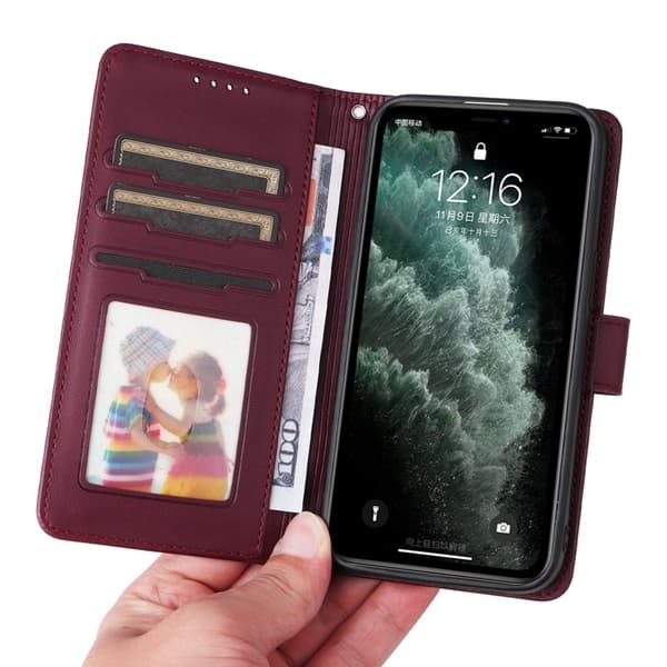 BETOPNICE iPhone 11 Pro Max Plånboksfodral - Detachable Konstläder- Vinröd