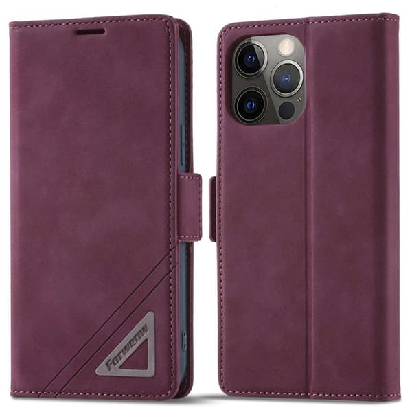 FORWENW F3-Series iPhone 13 Pro Plånboksfodral Konstläder - Vinröd