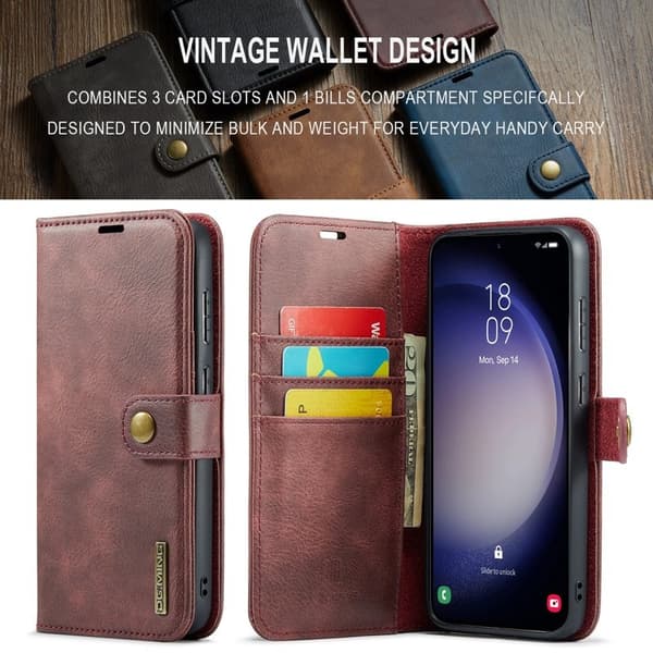 DG.MING Samsung Galaxy S24 FE Plånboksfodral Äkta läder Röd