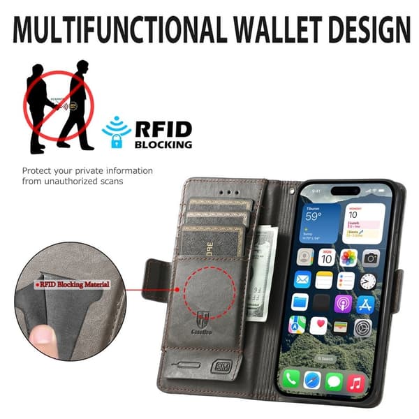 CASENEO Mobilskal till iPhone 17 KonstLäder med RFID-Skydd - Grå