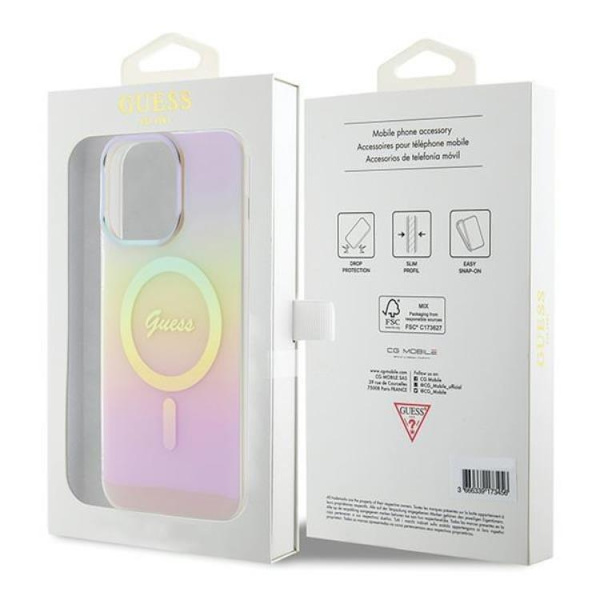 Guess iPhone 15 Pro Mobilskal Magsafe IML Iridescent - Rosa
