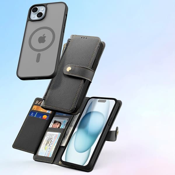 Dux Ducis iPhone 15 Pung Etui Lawa Læder - Sort