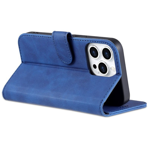 AZNS iPhone 15 Pro Max Plånboksfodral Stand Konstläder - Blå