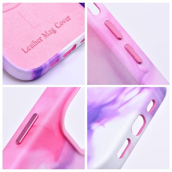 iPhone 12 Pro Magsafe Skal Läder - Lila Splash