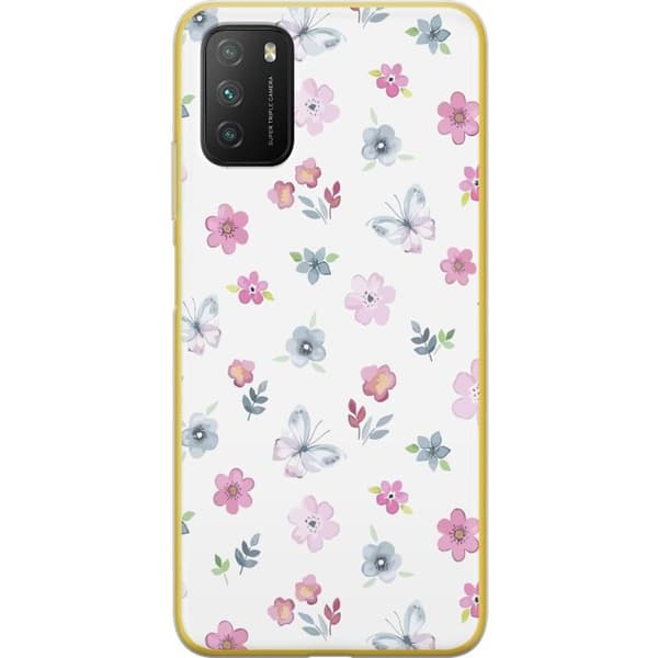 Telefontaske til Xiaomi Poco M3 med blomster og sommerfugle