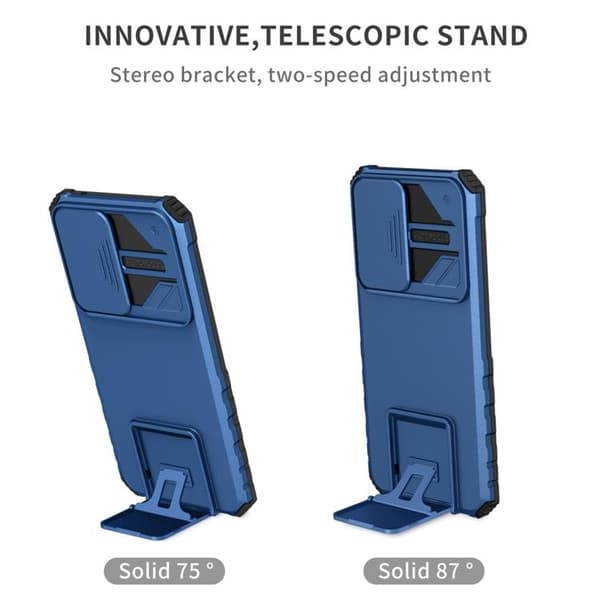 Galaxy A12 4G Skal Kickstand Kameraskydd Slide - Blå Blå