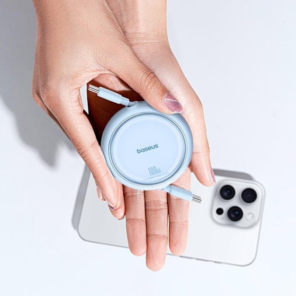 Baseus Retractable Free2Draw Mini USB-C - USB-C 100W 1m - Blå