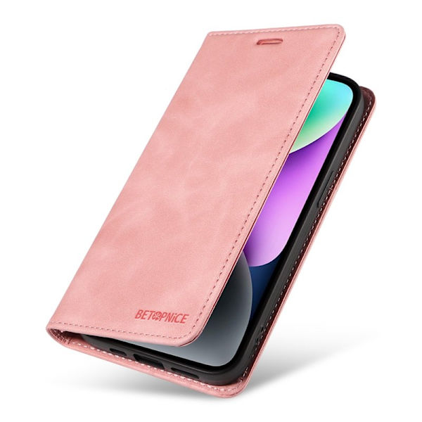 BETOPNICE 003 för iPhone 15 Plånboksfodral RFID Blocking Konstläder - Rosa