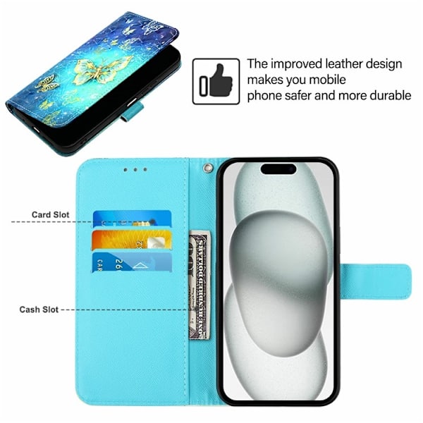 iPhone 16 Plånboksfodral Printing Pattern Med Rem Blå
